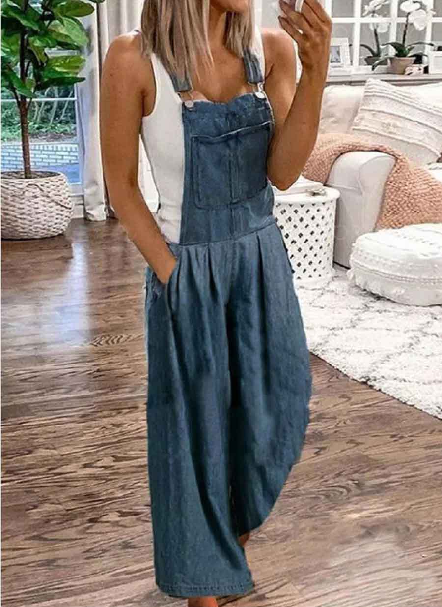 GR | Casual Fashion Wide Denim Jumpsuit