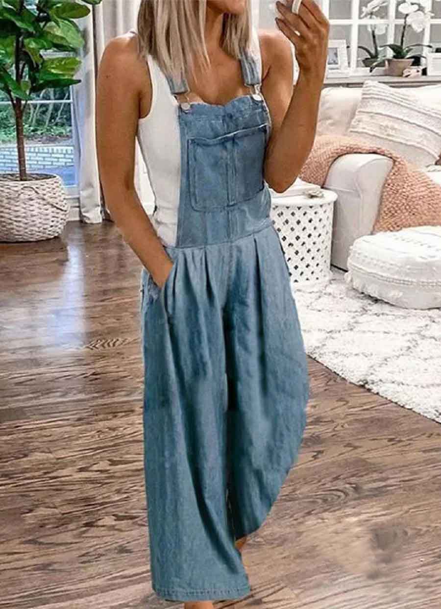 GR | Casual Fashion Wide Denim Jumpsuit