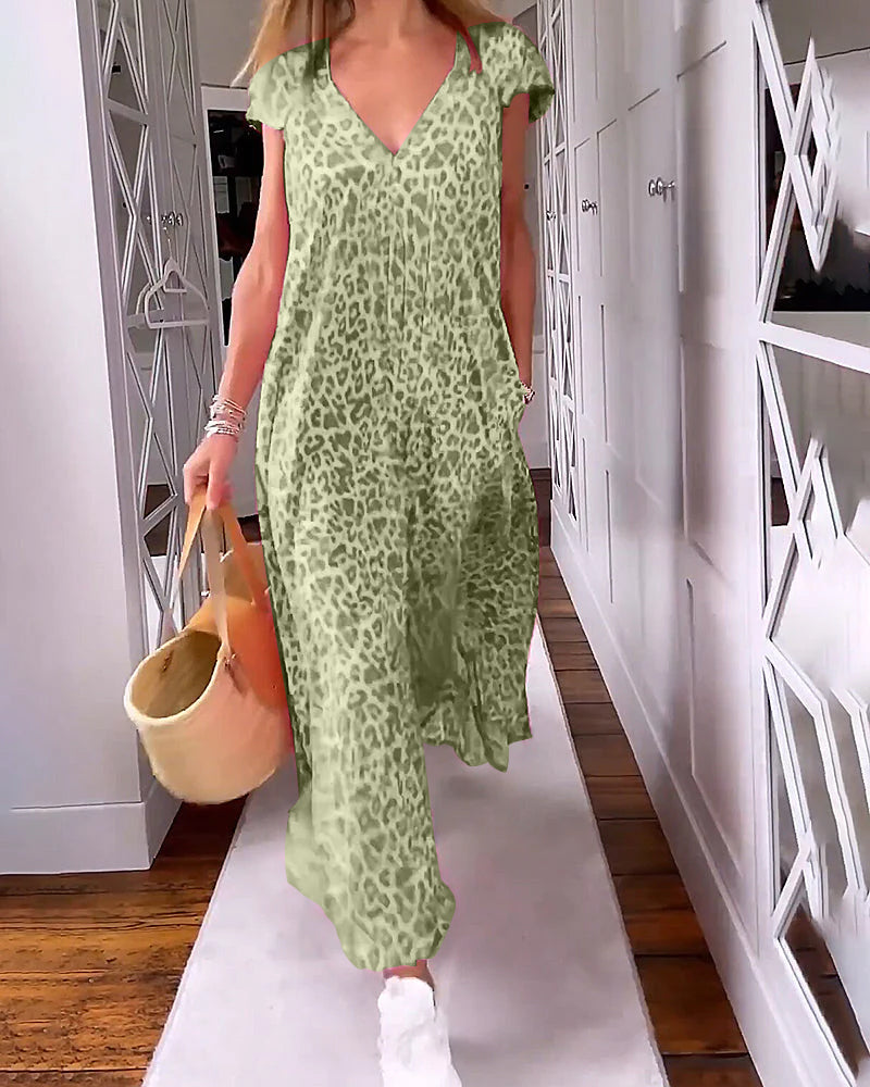 GR | Stylish, Comfortable, Printed Long Dress with V-Neck