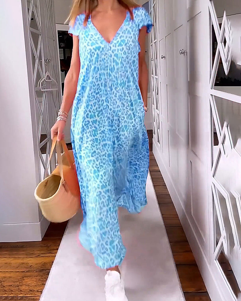 GR | Stylish, Comfortable, Printed Long Dress with V-Neck