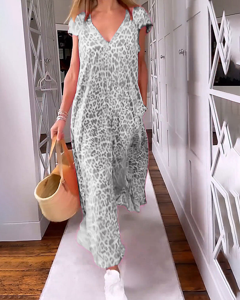 GR | Stylish, Comfortable, Printed Long Dress with V-Neck