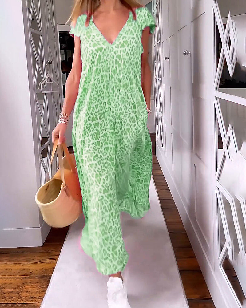 GR | Stylish, Comfortable, Printed Long Dress with V-Neck