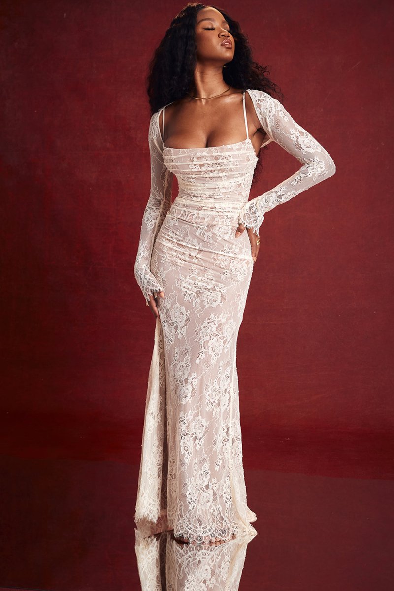 GR - Women's Elegant Lace Corset Bodysuit Dress with Lace-Up Waist