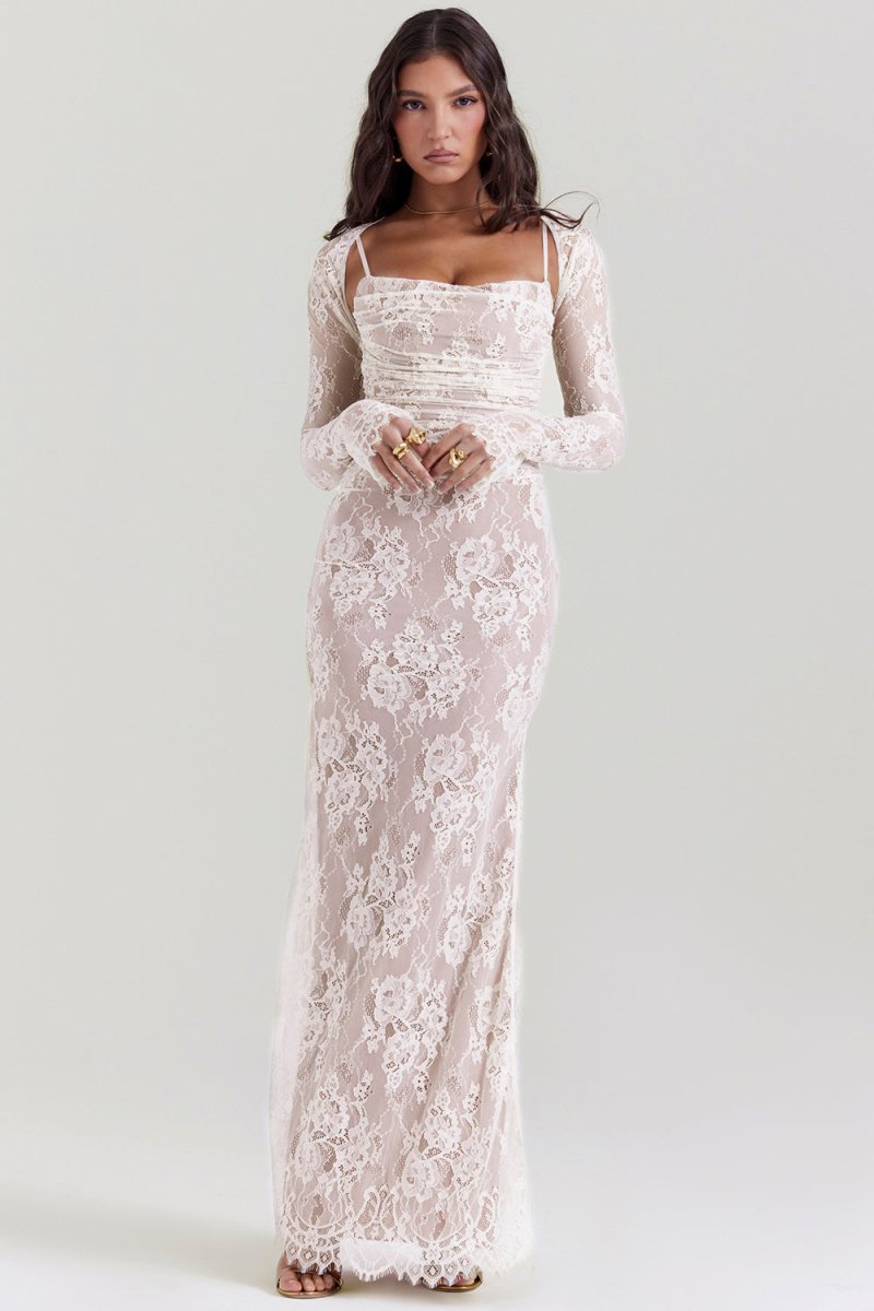GR | With Floral Lace and Shoulder-On Design for Women