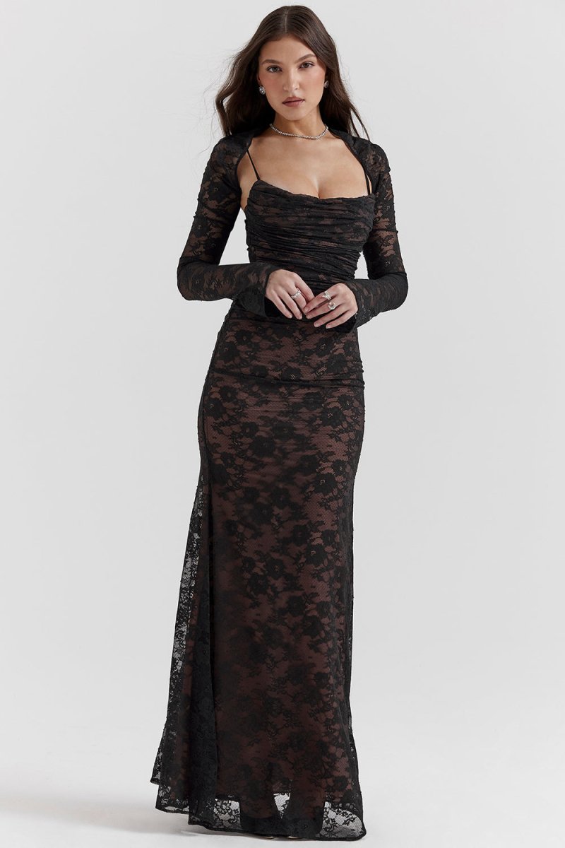 GR - Women's Elegant Lace Corset Bodysuit Dress with Lace-Up Waist
