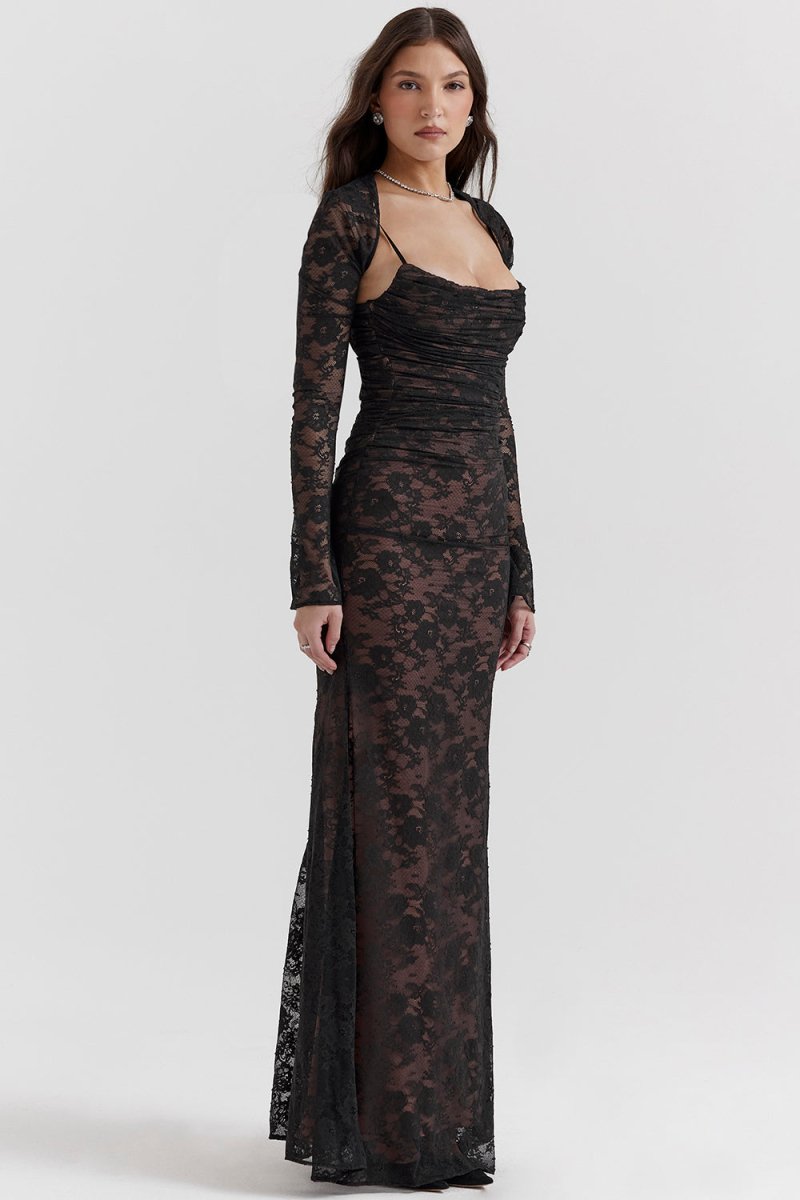 GR - Women's Elegant Lace Corset Bodysuit Dress with Lace-Up Waist