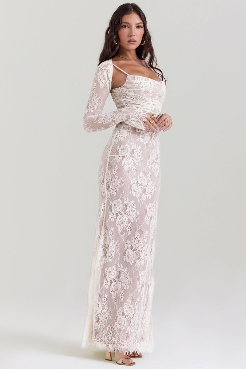 GR - Women's Elegant Lace Corset Bodysuit Dress with Lace-Up Waist