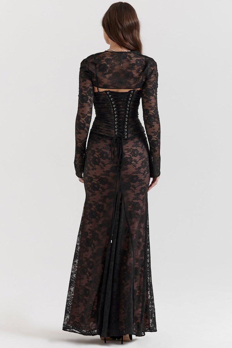 GR - Women's Elegant Lace Corset Bodysuit Dress with Lace-Up Waist