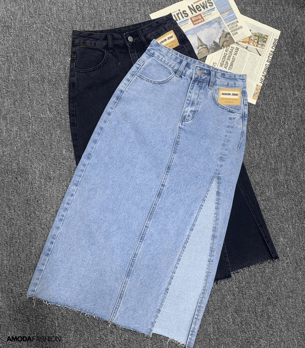 GR | Langer Bleistift-Denimrock mit Seitenschlitz