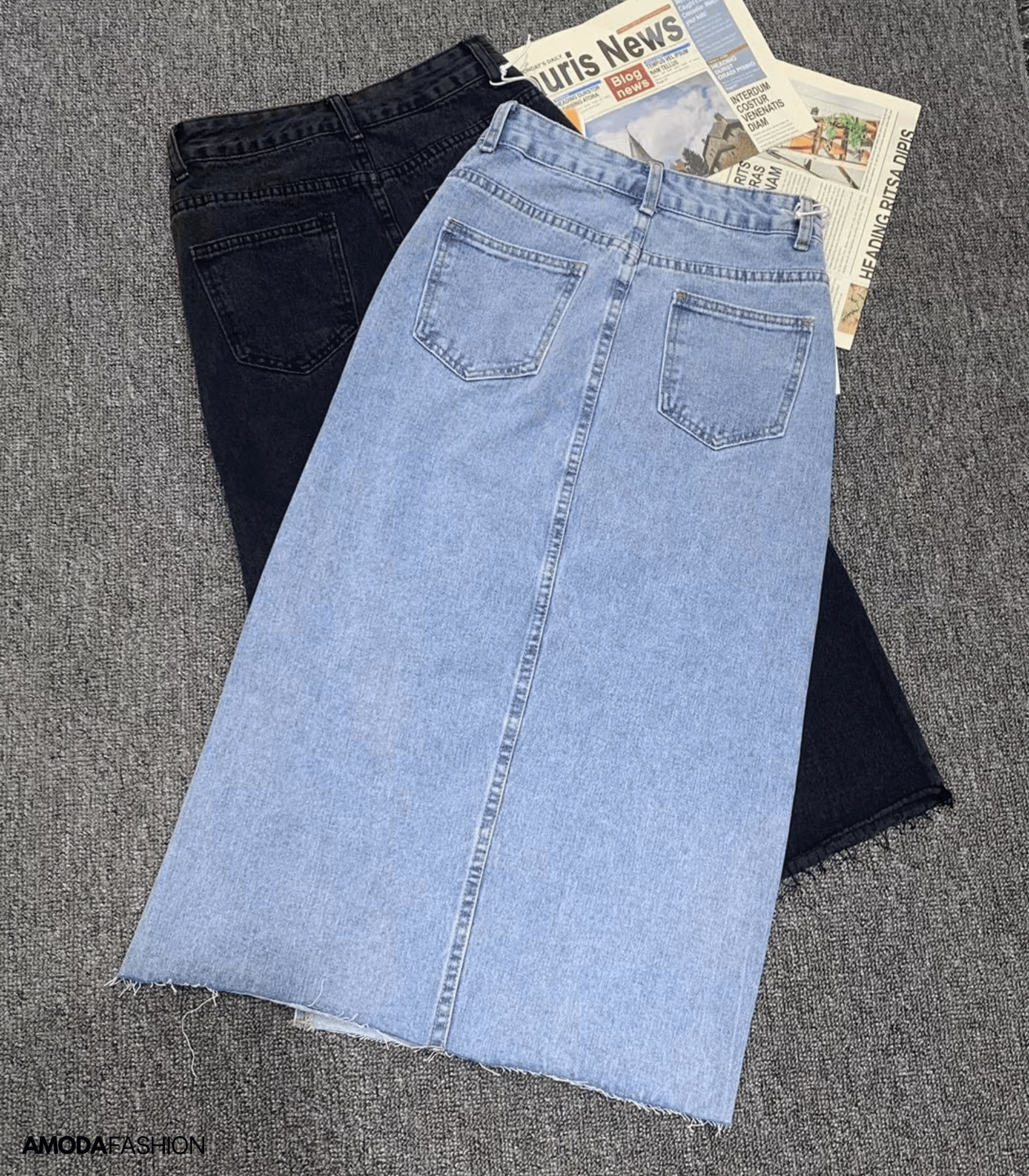 GR | Langer Bleistift-Denimrock mit Seitenschlitz