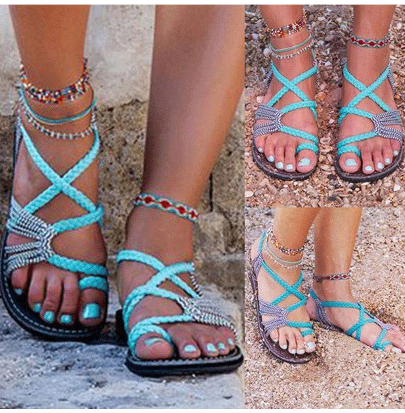 GR | Stylish flat sandals made from palm leaves - Comfortable and chic summer shoes 
