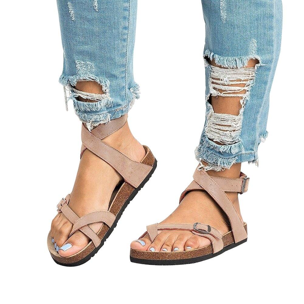 GR | Leather flat sole sandals flip flop belt buckle Roman style