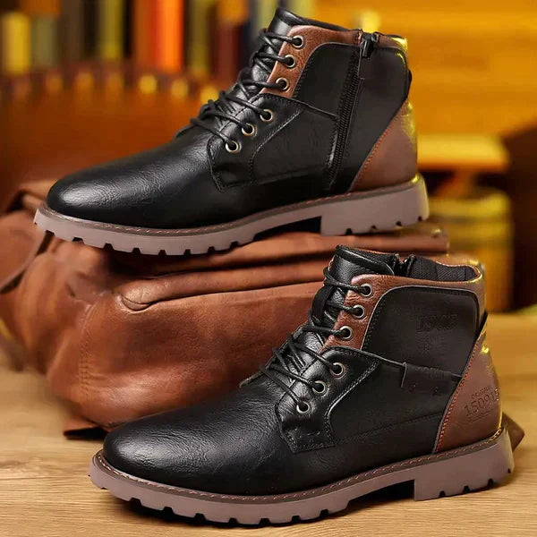 Leather boots with a zipper