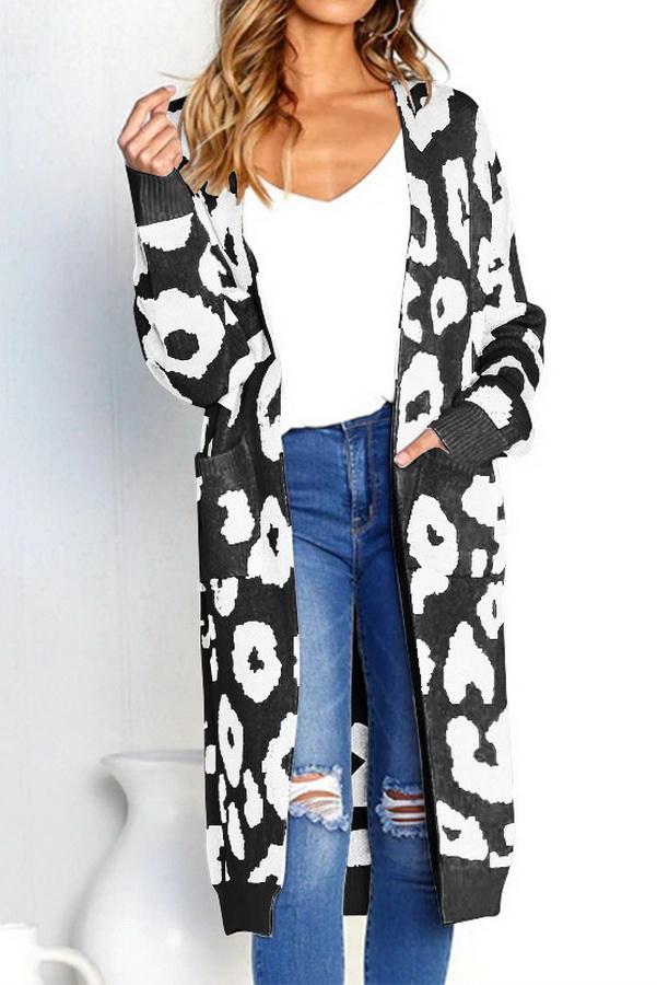 GR leopard print long sweater jacket