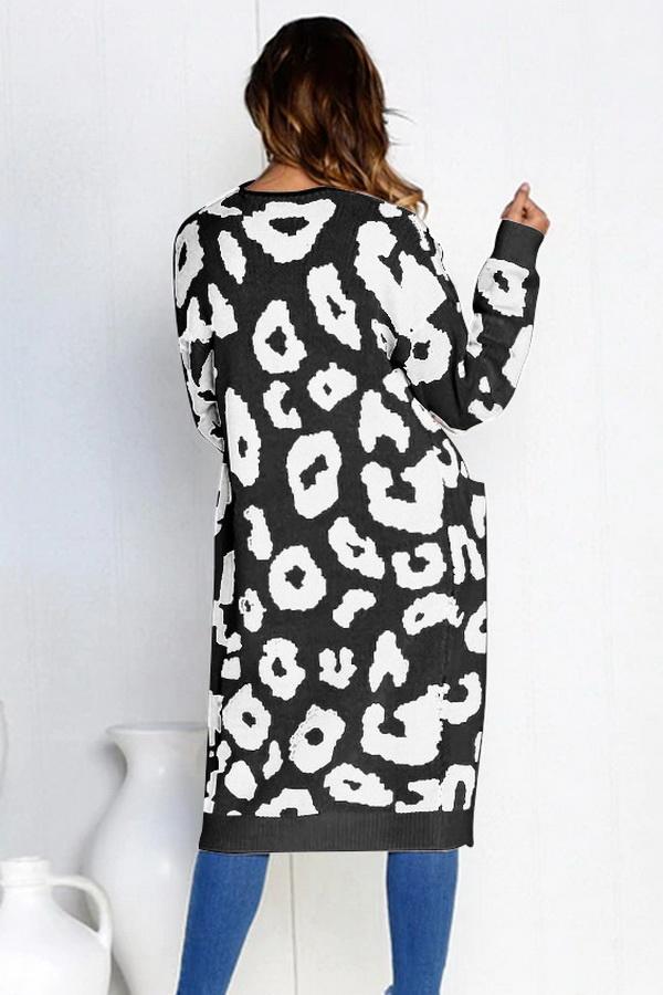 GR leopard print long sweater jacket