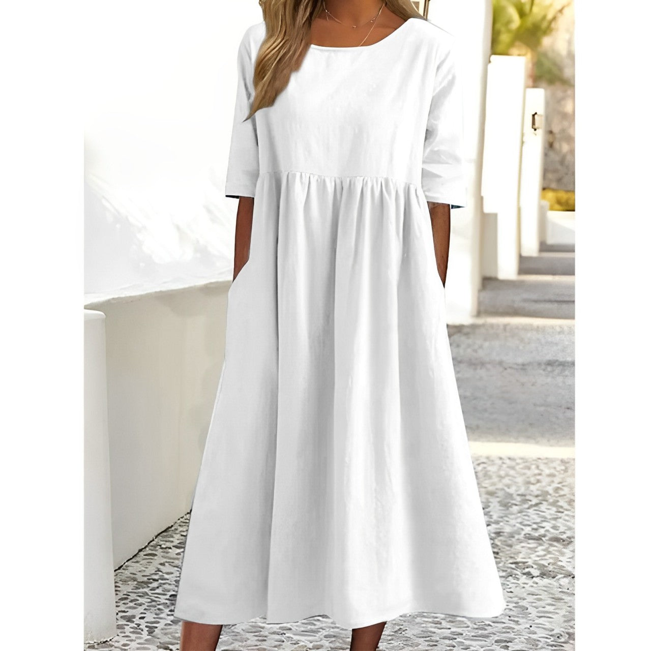 GR | Atmungsaktives Baumwoll Leinen Midi Kleid