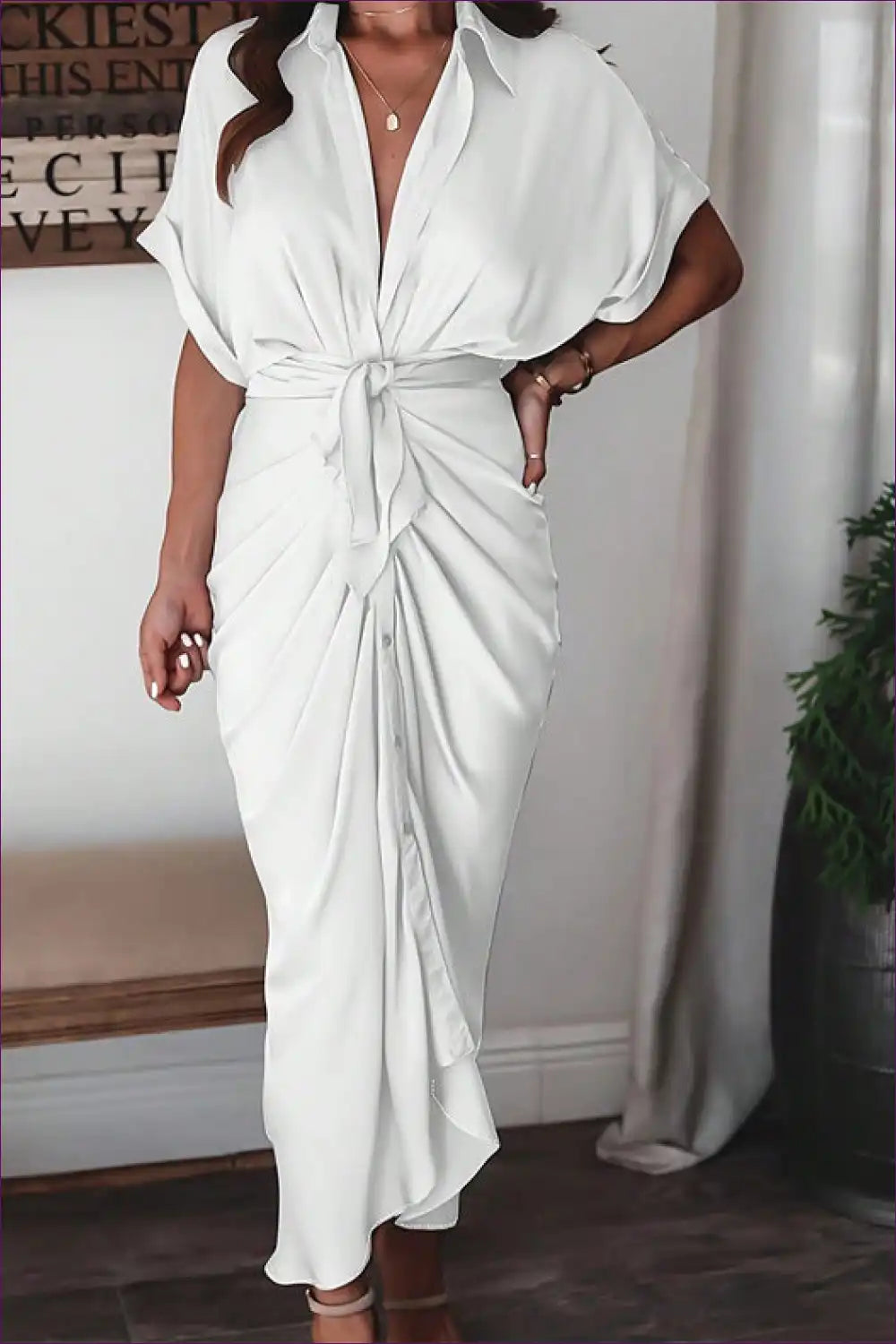 GR | Elegantes weißes drapiertes Midikleid - Zeitlos schick