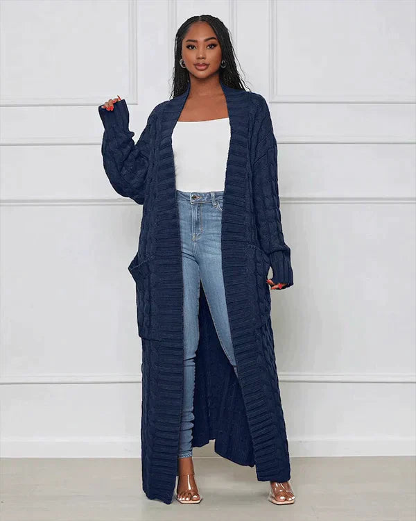 Casual, long cardigan with a V-neck