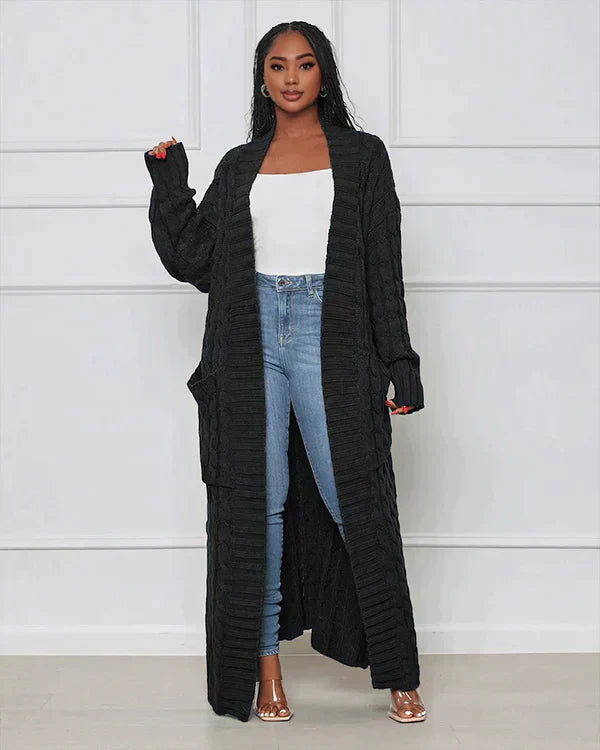 Casual, long cardigan with a V-neck