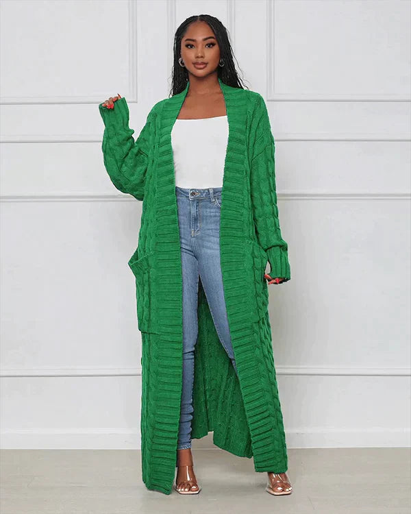 Casual, long cardigan with a V-neck