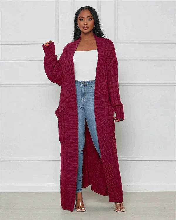 Casual, long cardigan with a V-neck