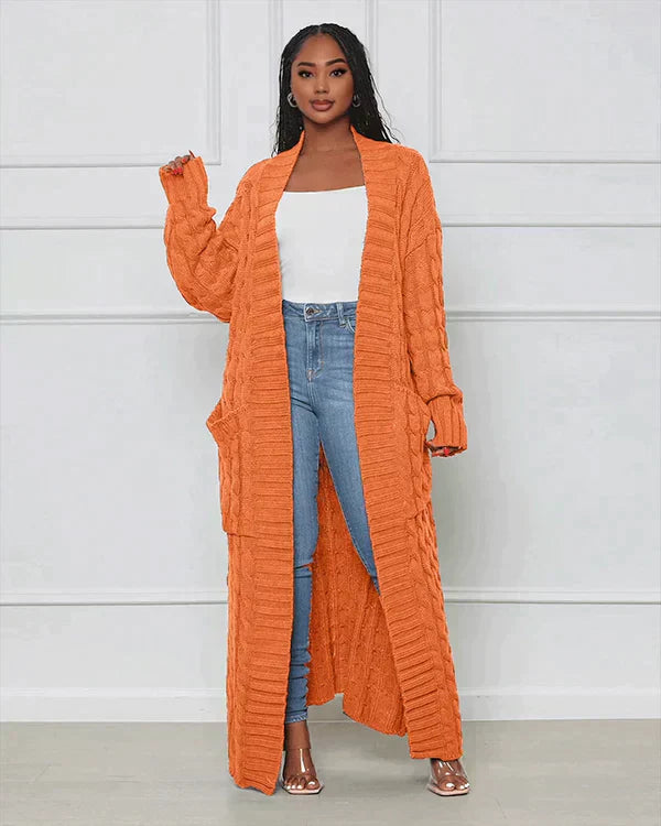 Casual, long cardigan with a V-neck
