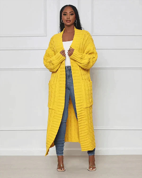 Casual, long cardigan with a V-neck