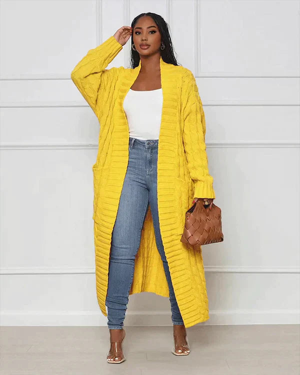 Casual, long cardigan with a V-neck