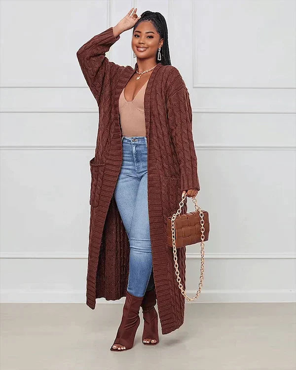 Casual, long cardigan with a V-neck