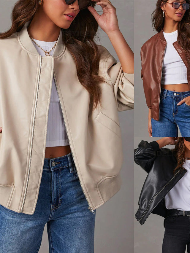 GR | Loose leather jacket for women