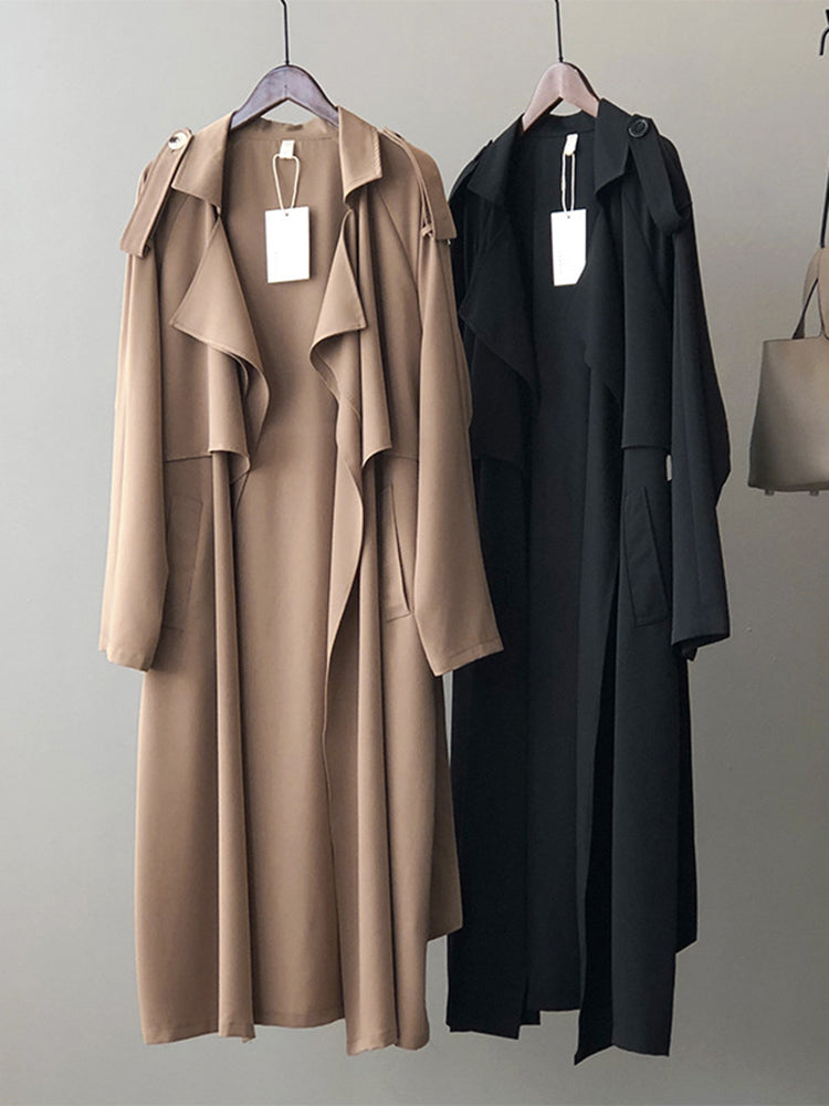 GR | Elegant long trench coat briefcase with belt