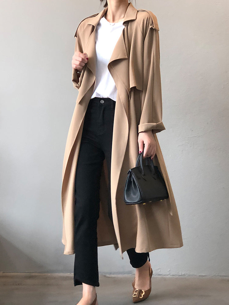 GR | Elegant long trench coat briefcase with belt