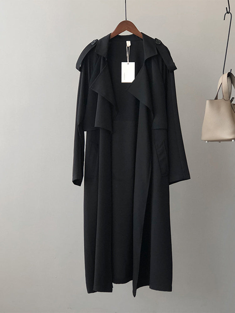 GR | Elegant long trench coat briefcase with belt
