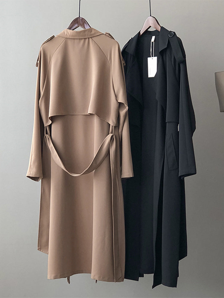 GR | Elegant long trench coat briefcase with belt