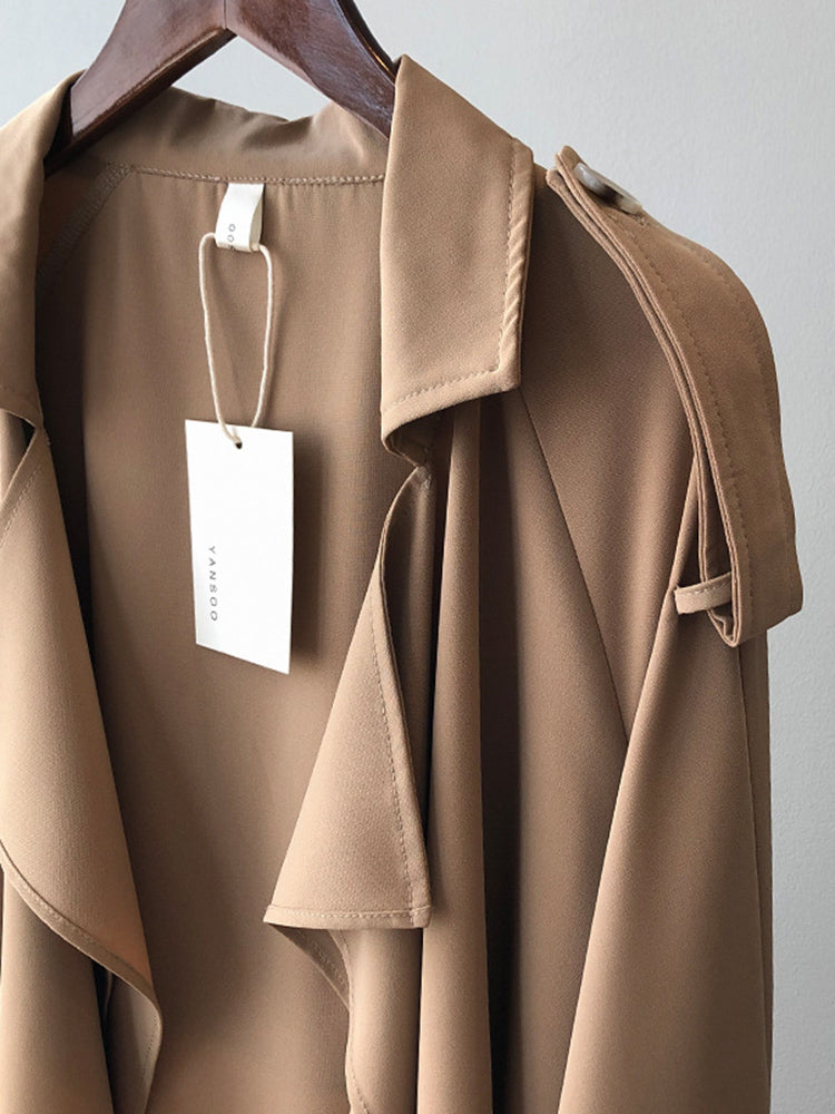 GR | Elegant long trench coat briefcase with belt
