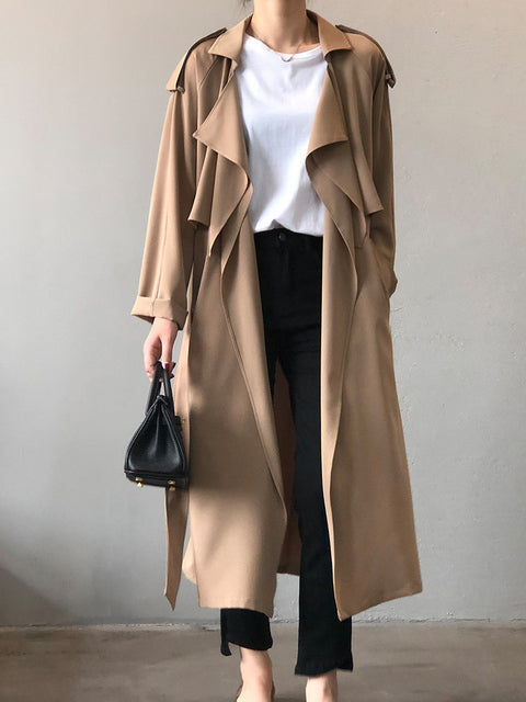GR | Elegant long trench coat briefcase with belt