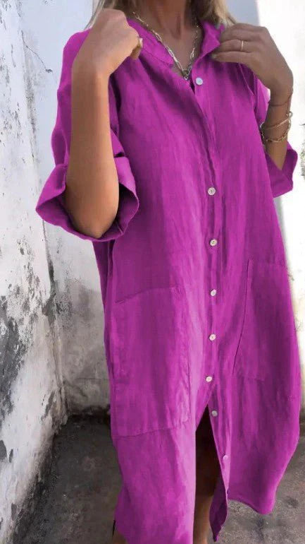 GR | Elegant linen shirt dress with button placket