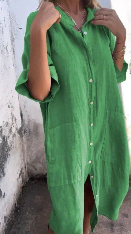 GR | Elegant linen shirt dress with button placket