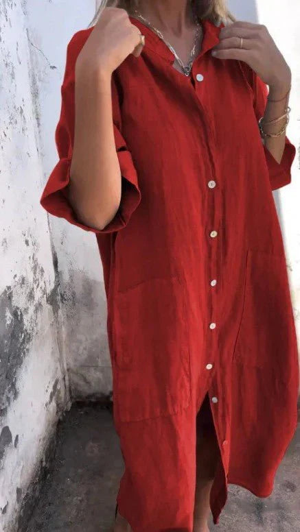 GR | Elegant linen shirt dress with button placket