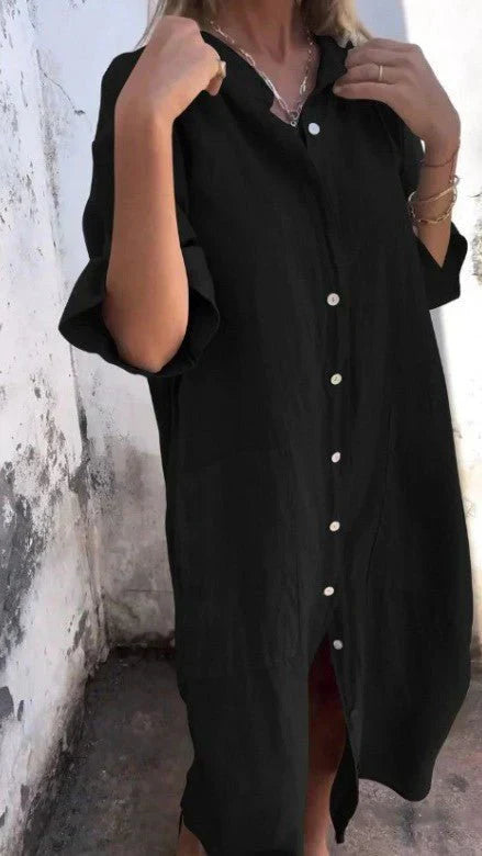 GR | Elegant linen shirt dress with button placket