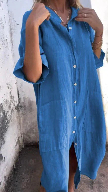 GR | Elegant linen shirt dress with button placket