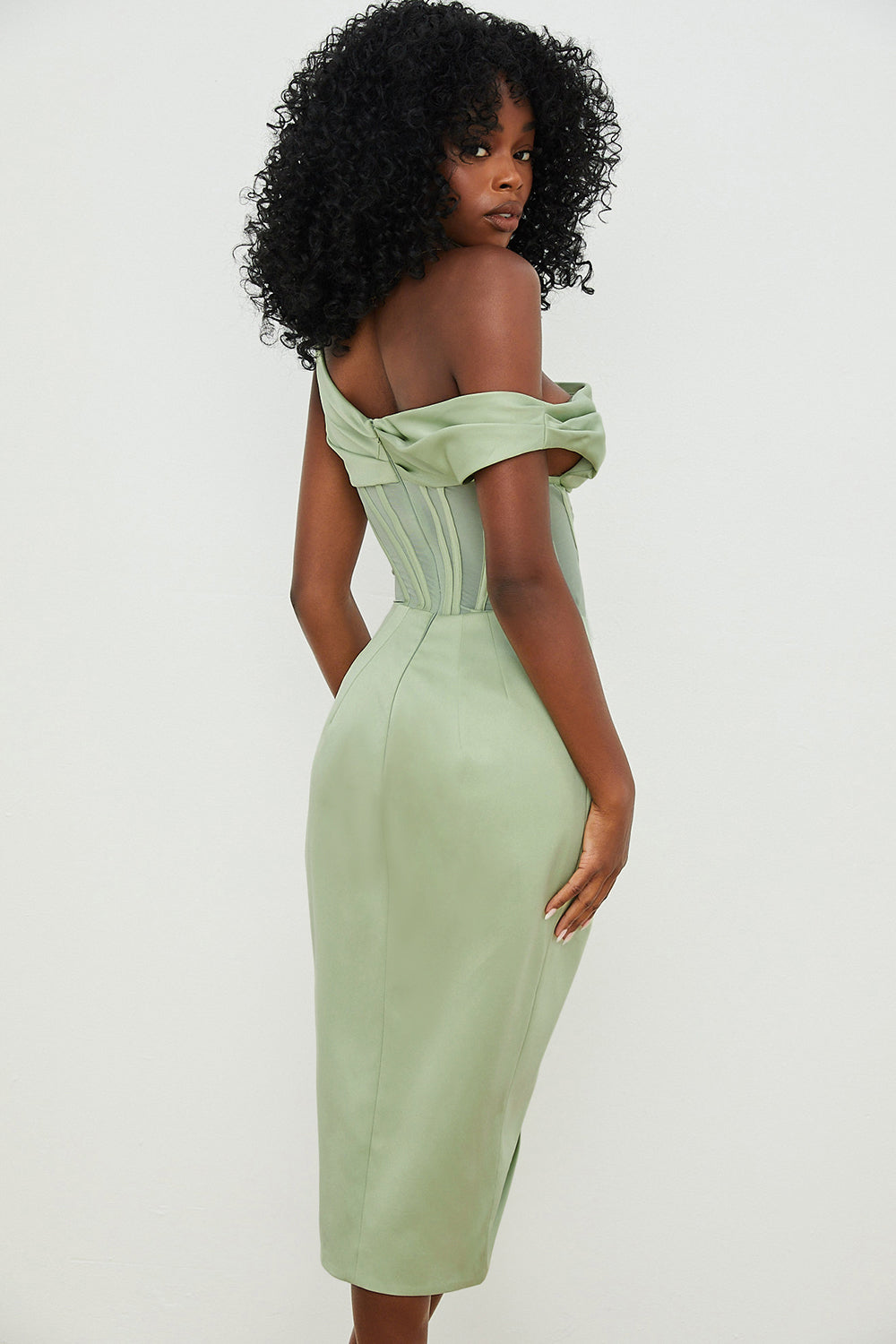 GR | Asymmetrisch drapiertes Midi-Korsettkleid