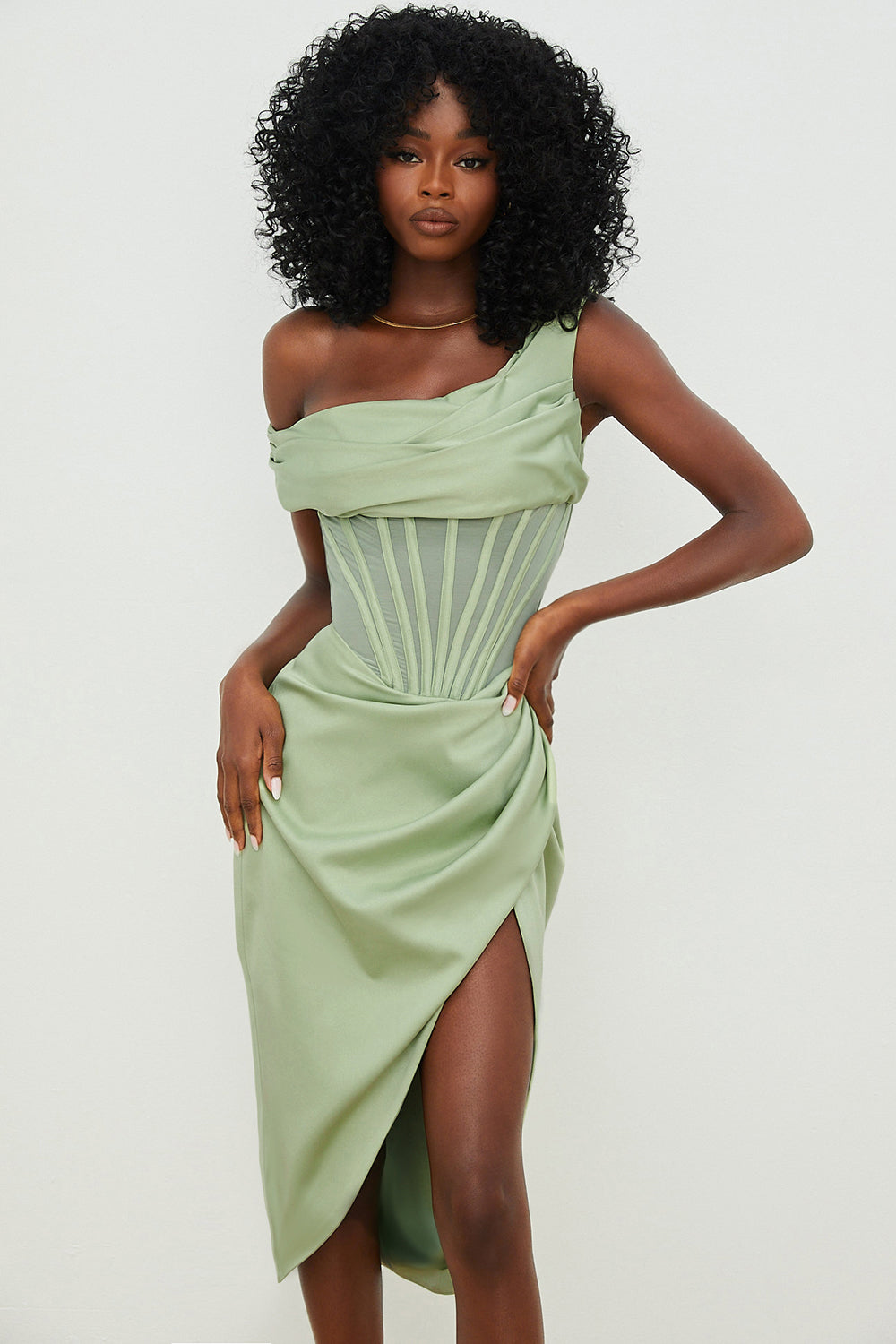 GR | Asymmetrisch drapiertes Midi-Korsettkleid