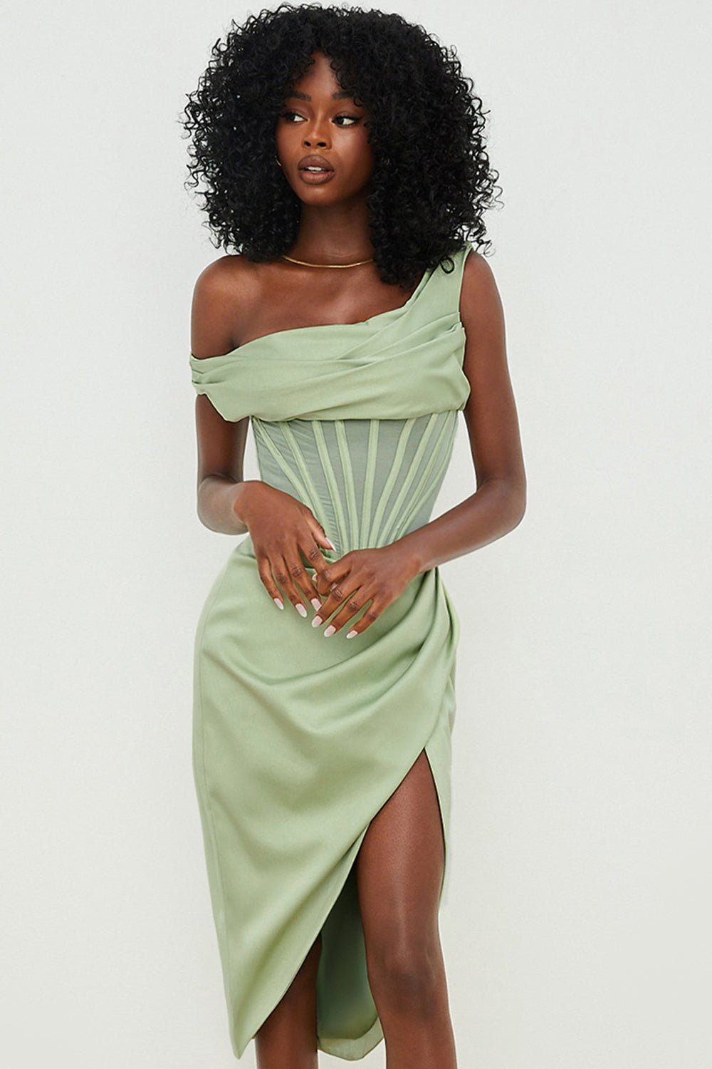 GR | Asymmetrisch drapiertes Midi-Korsettkleid