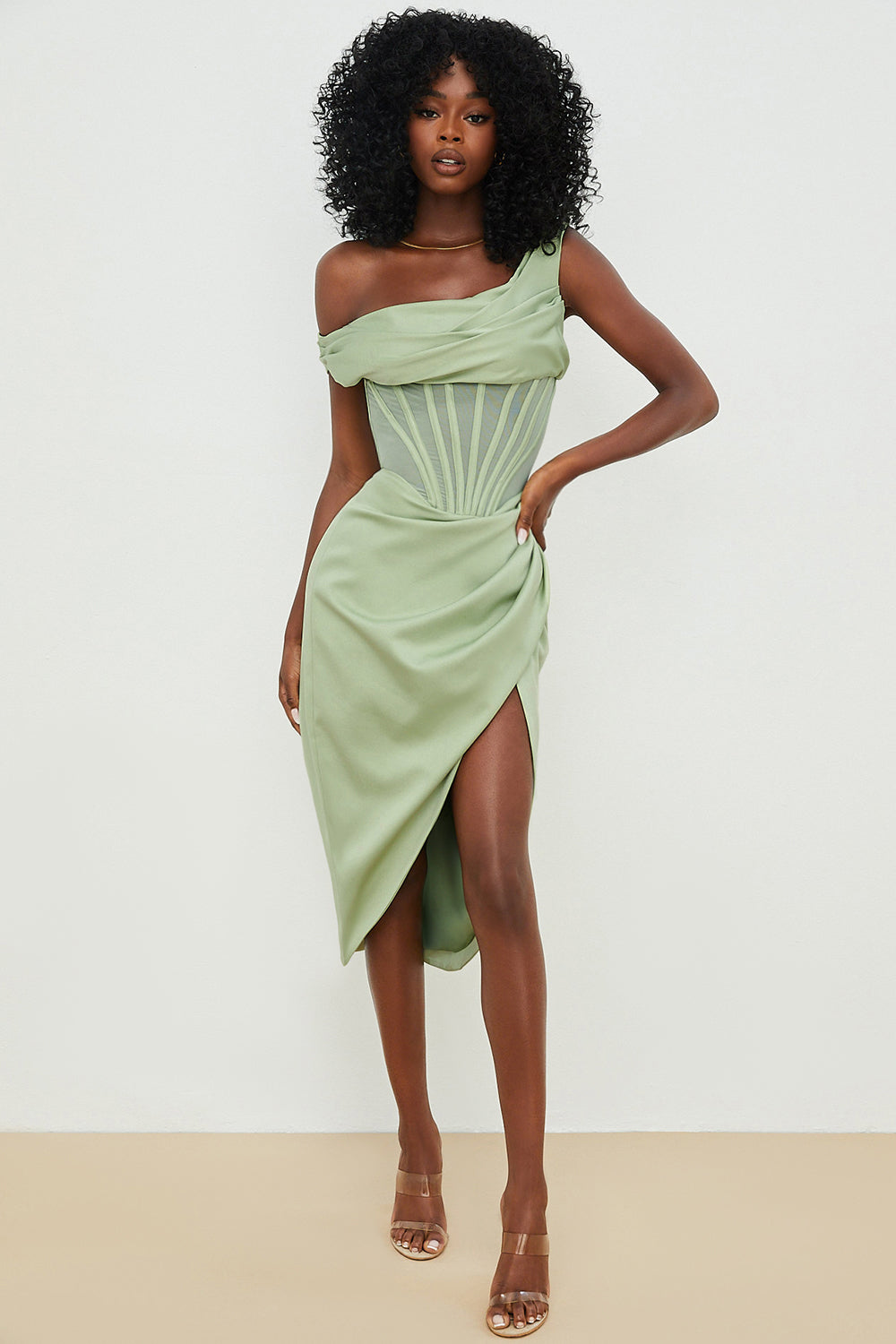 GR | Asymmetrisch drapiertes Midi-Korsettkleid