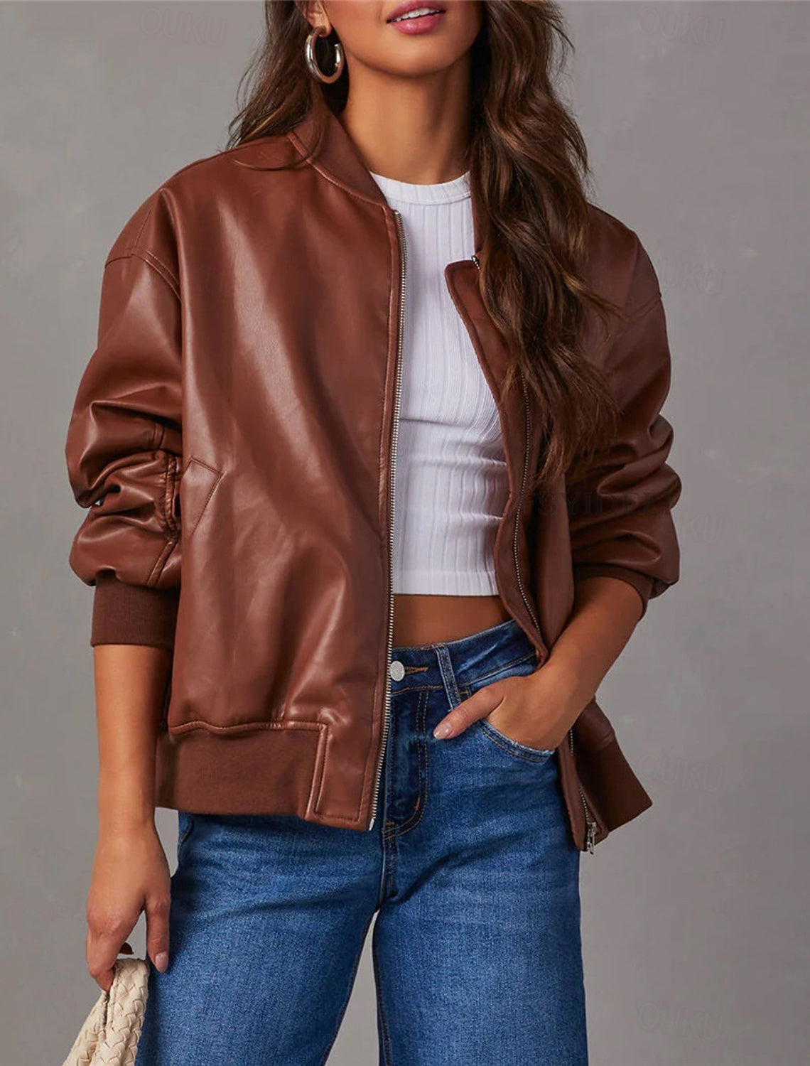 GR | Loose leather jacket for women