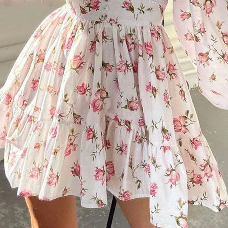 GR | Kurz Blumen Kleid mit V-Ausschnitt