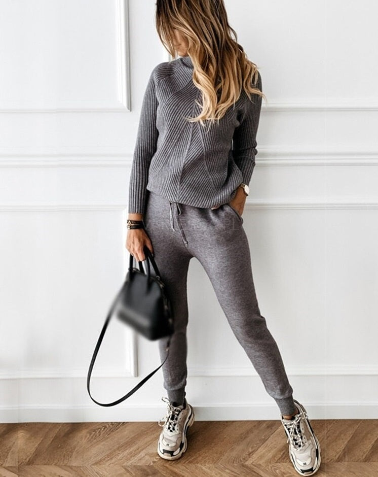 GR | Trainingsanzug Warm und trendy zweiteiliges Set für Damen mit Rollkragenpullover und Hose