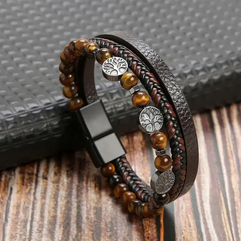 GR | Antique-style leather bracelet with metal clasp