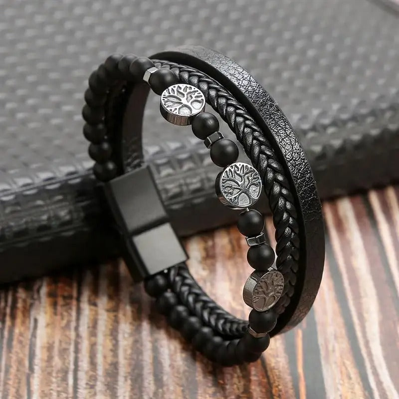 GR | Antique-style leather bracelet with metal clasp